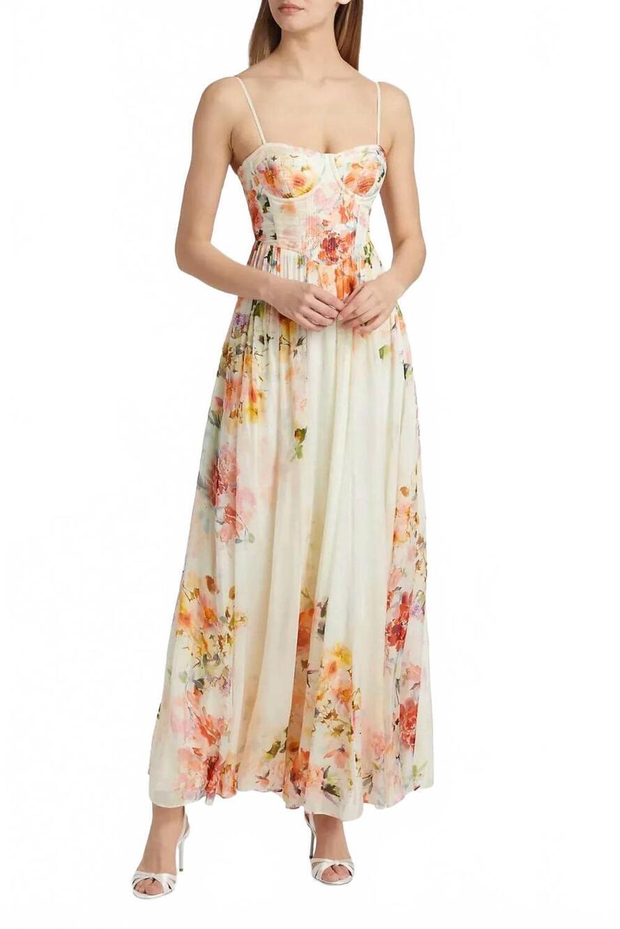 NEW HEMANT & NANDITA saba corsetted long dress in ivory floral
